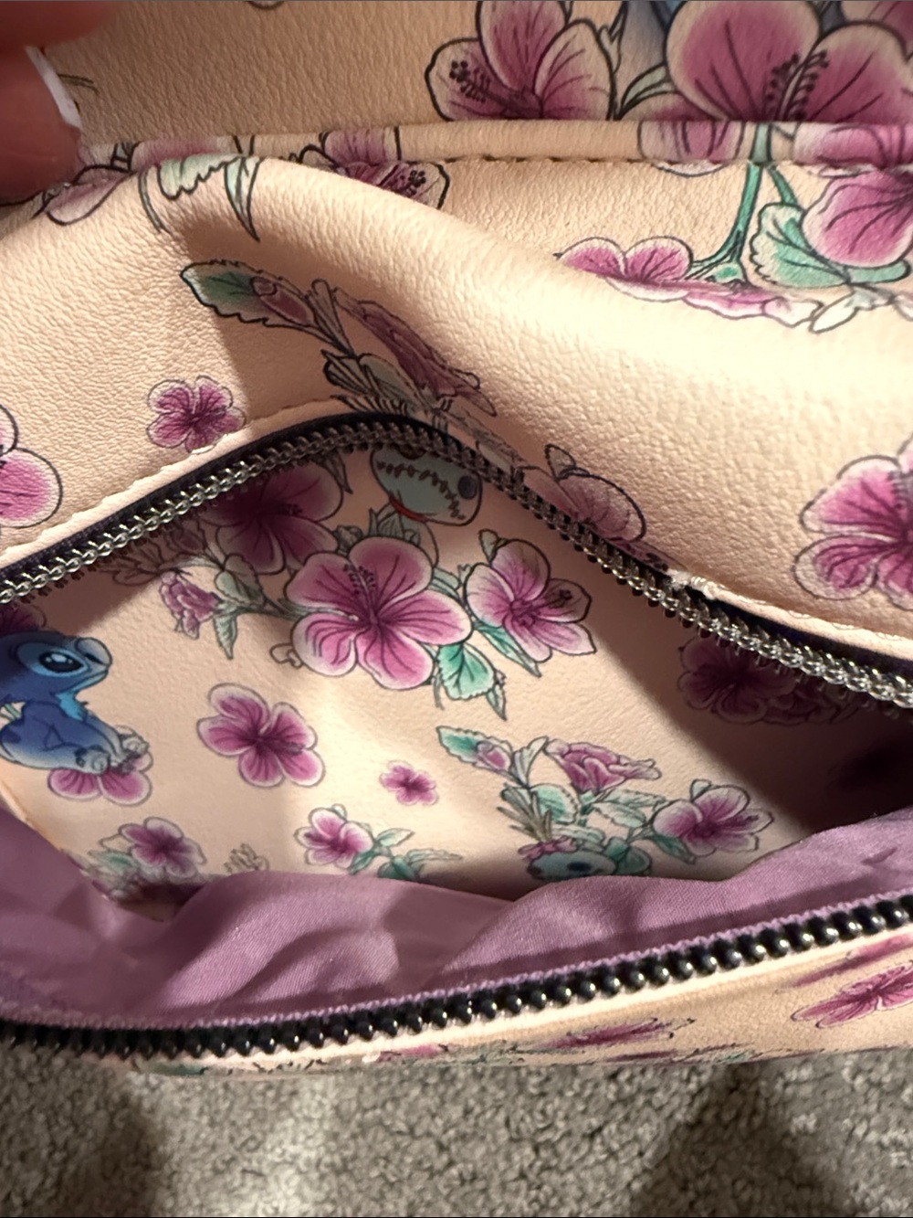 Disney Loungefly Cream and Purple Stitch Floral Mini Backpack - Picture 4 of 6